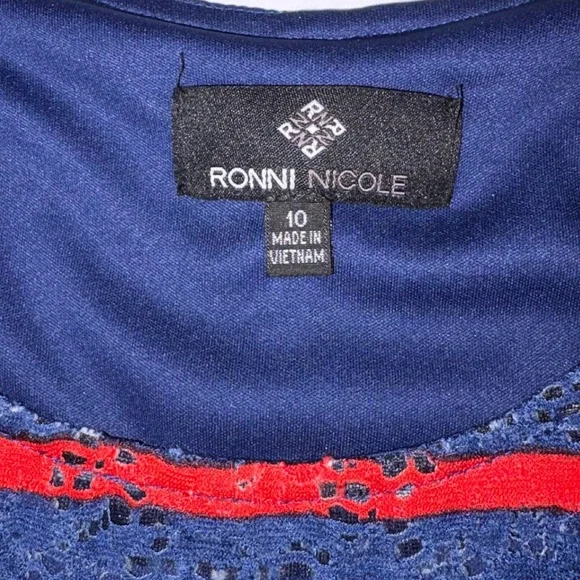 Ronni Nicole Womens Size 10 Navy Blue Red Tribal Print Sleeveless Dress - Picture 6 of 12